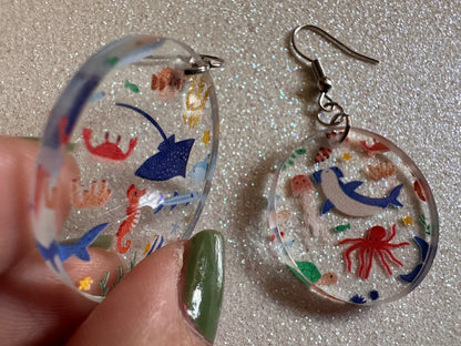 Sea Creature Earrings: Laser Cut Acrylic Octopus, Seahorse, Ocean Animals, Fish, Ray, Shark, Eel, Fish, Aquatic, Best Gifts for Her/Him/Them