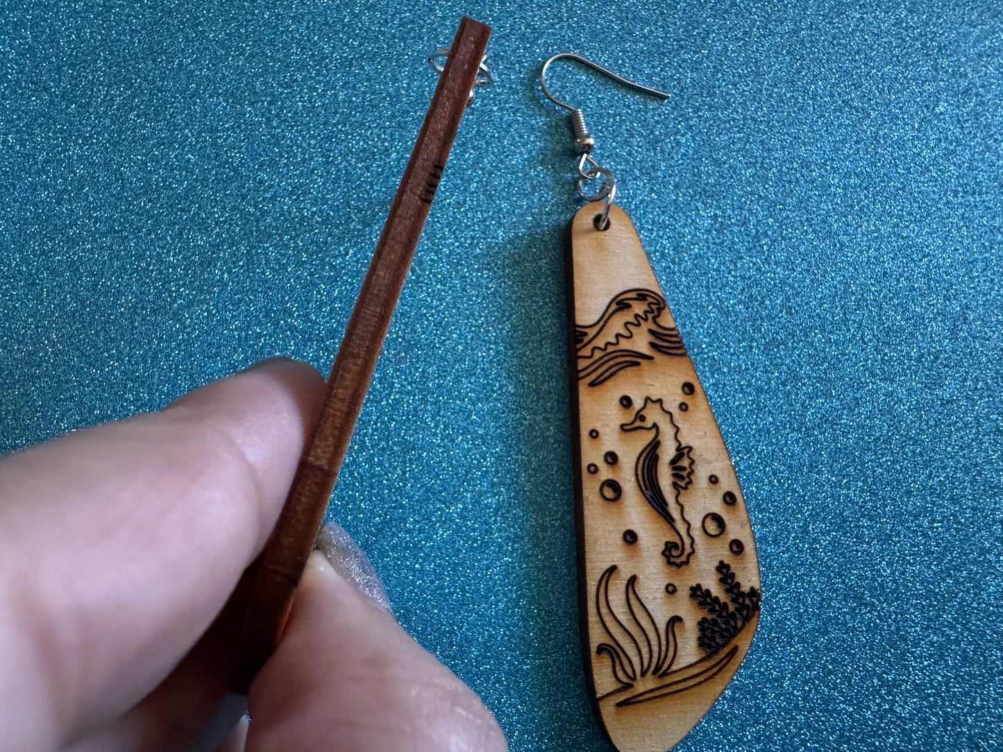 Seahorse Earrings: Laser Cut Wood Sea Creature, Waves, Ocean, Seaweed, Diving, Tropical Dive, Hawaii, Aquatic, Best Gifts for Her/Him/Them