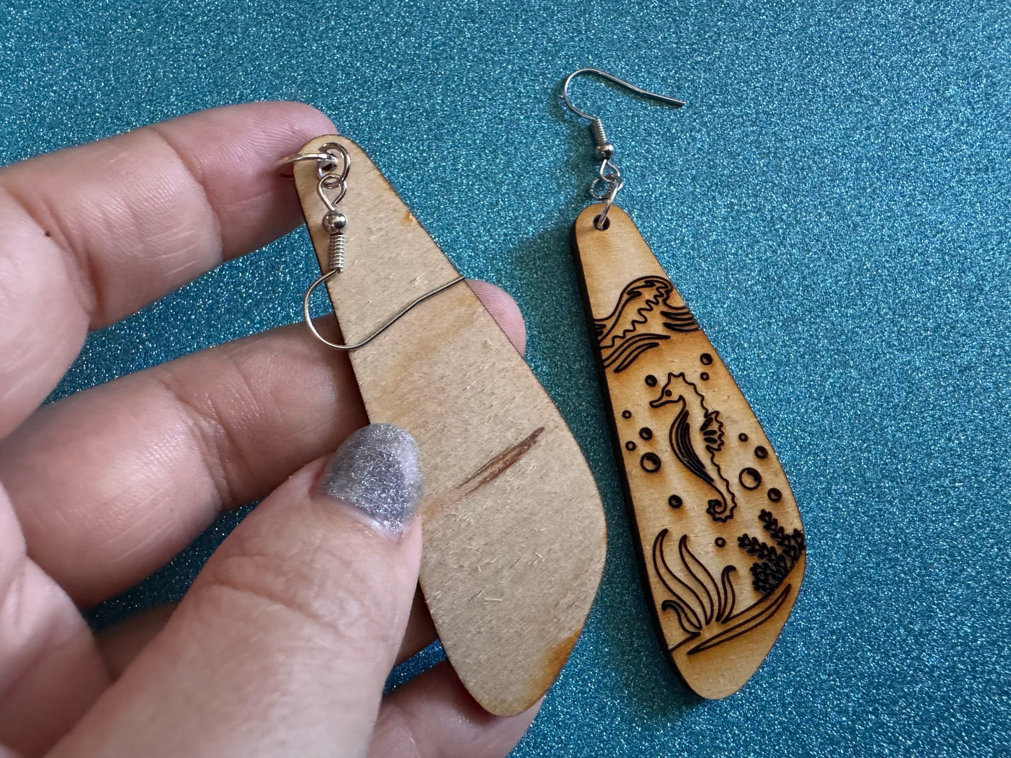 Seahorse Earrings: Laser Cut Wood Sea Creature, Waves, Ocean, Seaweed, Diving, Tropical Dive, Hawaii, Aquatic, Best Gifts for Her/Him/Them