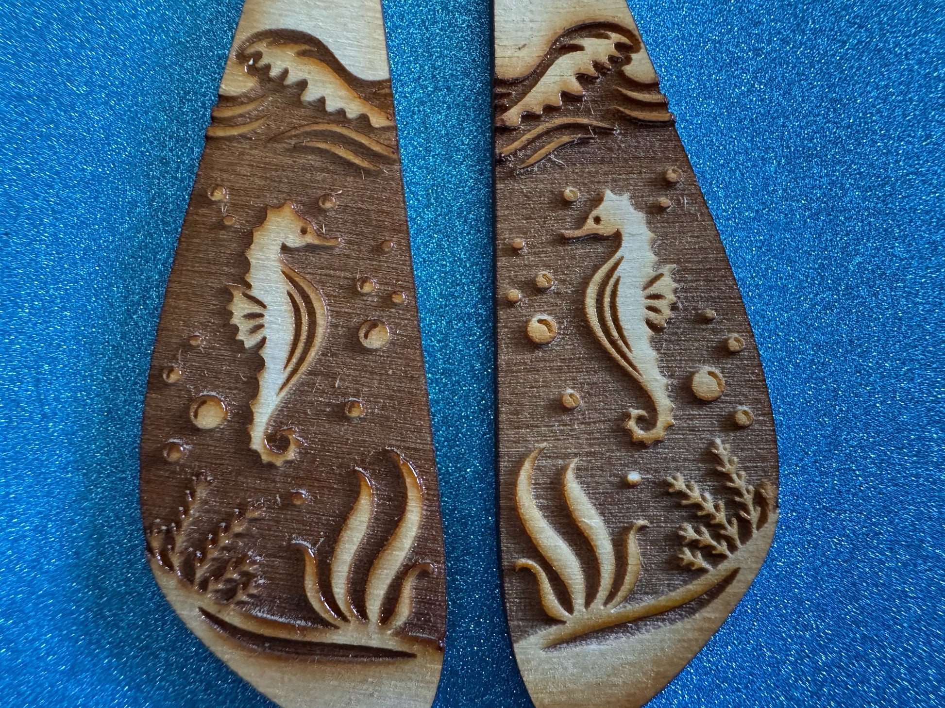 Seahorse Earrings: Laser Cut Wood Sea Creature, Waves, Ocean, Seaweed, Diving, Tropical Dive, Hawaii, Aquatic, Best Gifts for Her/Him/Them
