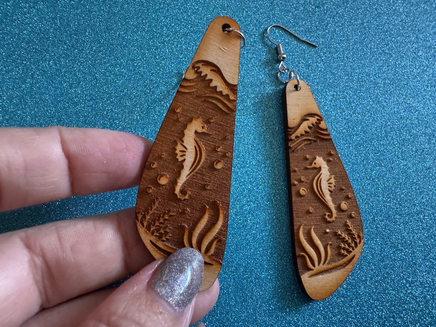 Seahorse Earrings: Laser Cut Wood Sea Creature, Waves, Ocean, Seaweed, Diving, Tropical Dive, Hawaii, Aquatic, Best Gifts for Her/Him/Them