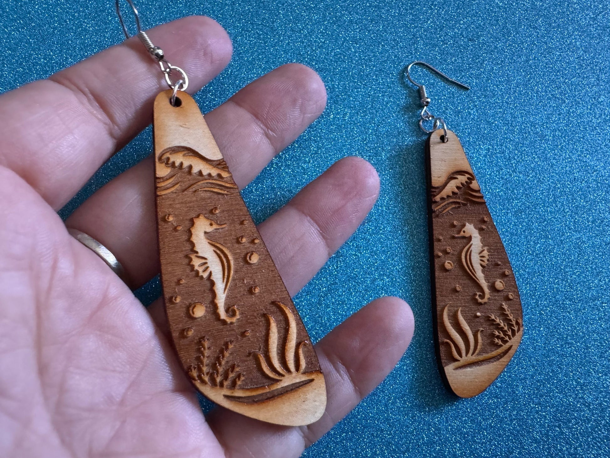 Seahorse Earrings: Laser Cut Wood Sea Creature, Waves, Ocean, Seaweed, Diving, Tropical Dive, Hawaii, Aquatic, Best Gifts for Her/Him/Them