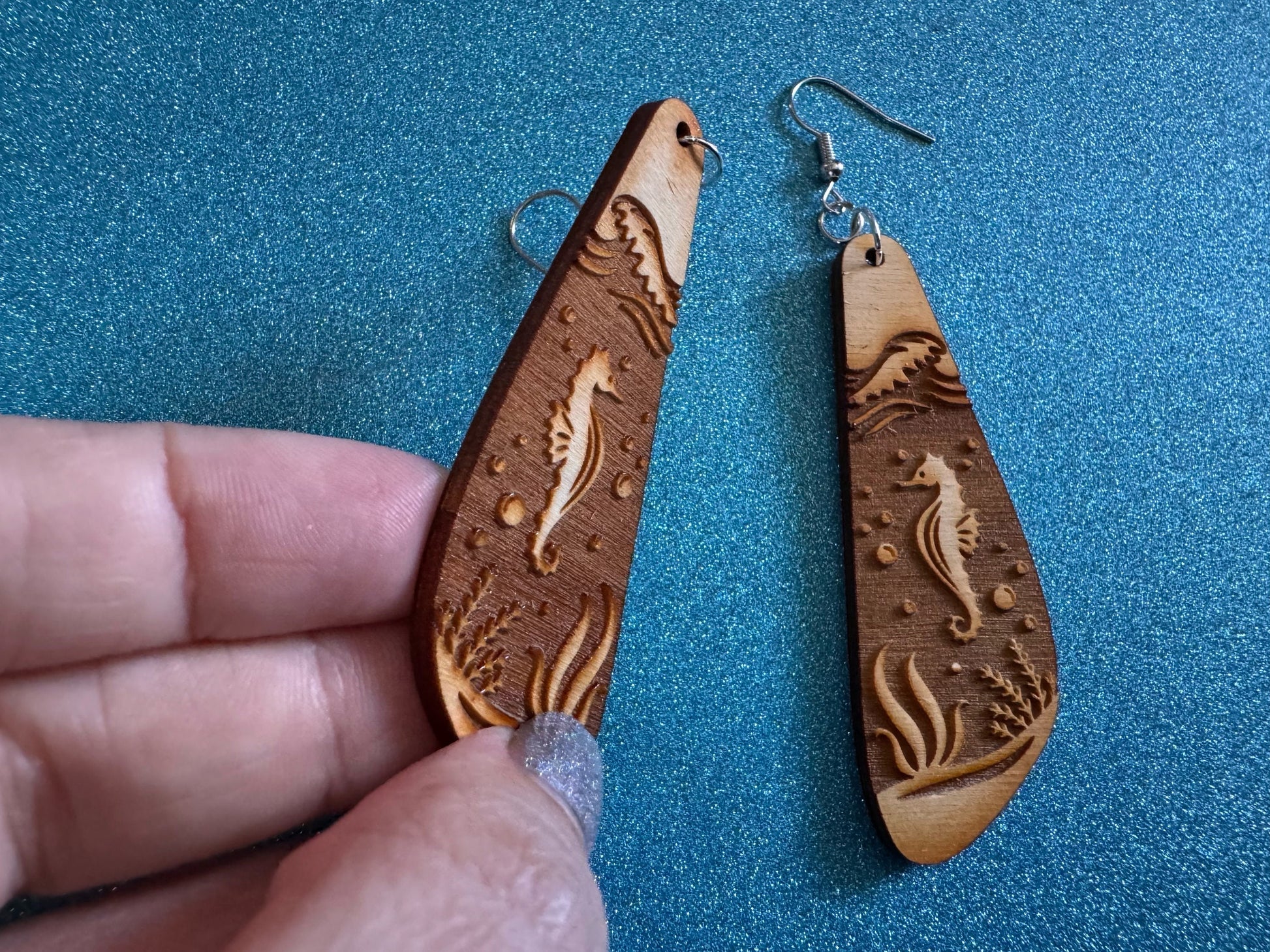 Seahorse Earrings: Laser Cut Wood Sea Creature, Waves, Ocean, Seaweed, Diving, Tropical Dive, Hawaii, Aquatic, Best Gifts for Her/Him/Them