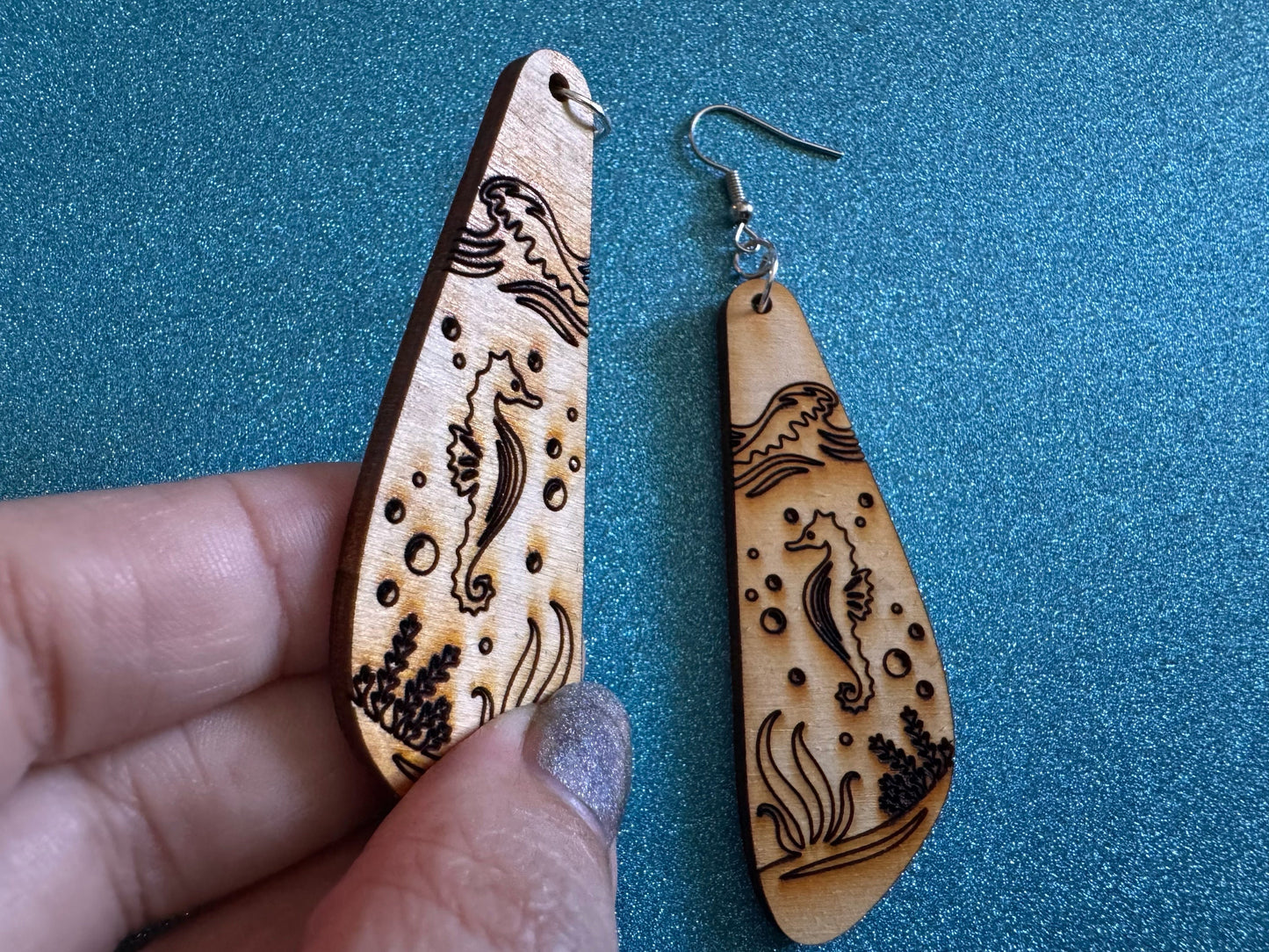Seahorse Earrings: Laser Cut Wood Sea Creature, Waves, Ocean, Seaweed, Diving, Tropical Dive, Hawaii, Aquatic, Best Gifts for Her/Him/Them