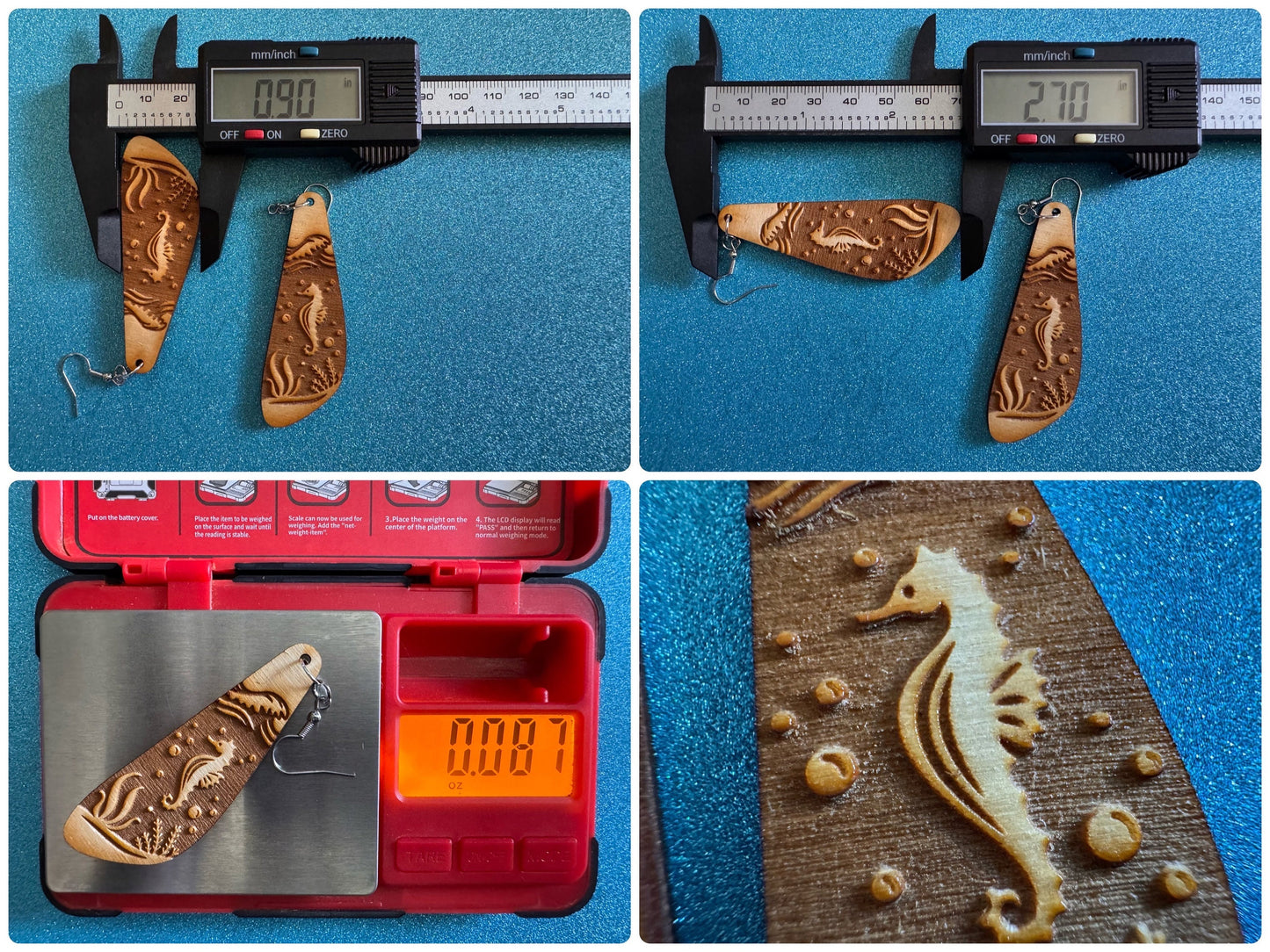 Seahorse Earrings: Laser Cut Wood Sea Creature, Waves, Ocean, Seaweed, Diving, Tropical Dive, Hawaii, Aquatic, Best Gifts for Her/Him/Them