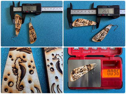 Seahorse Earrings: Laser Cut Wood Sea Creature, Waves, Ocean, Seaweed, Diving, Tropical Dive, Hawaii, Aquatic, Best Gifts for Her/Him/Them
