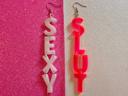 Sexy Slut Earrings: Laser Cut Words, Gag Gift, BFFS, Best Friend Gift, Girlfriends, Funny Bachelorette, Anniversary, Gifts for Her/Him/Them