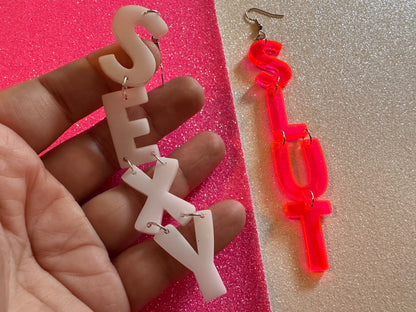 Sexy Slut Earrings: Laser Cut Words, Gag Gift, BFFS, Best Friend Gift, Girlfriends, Funny Bachelorette, Anniversary, Gifts for Her/Him/Them