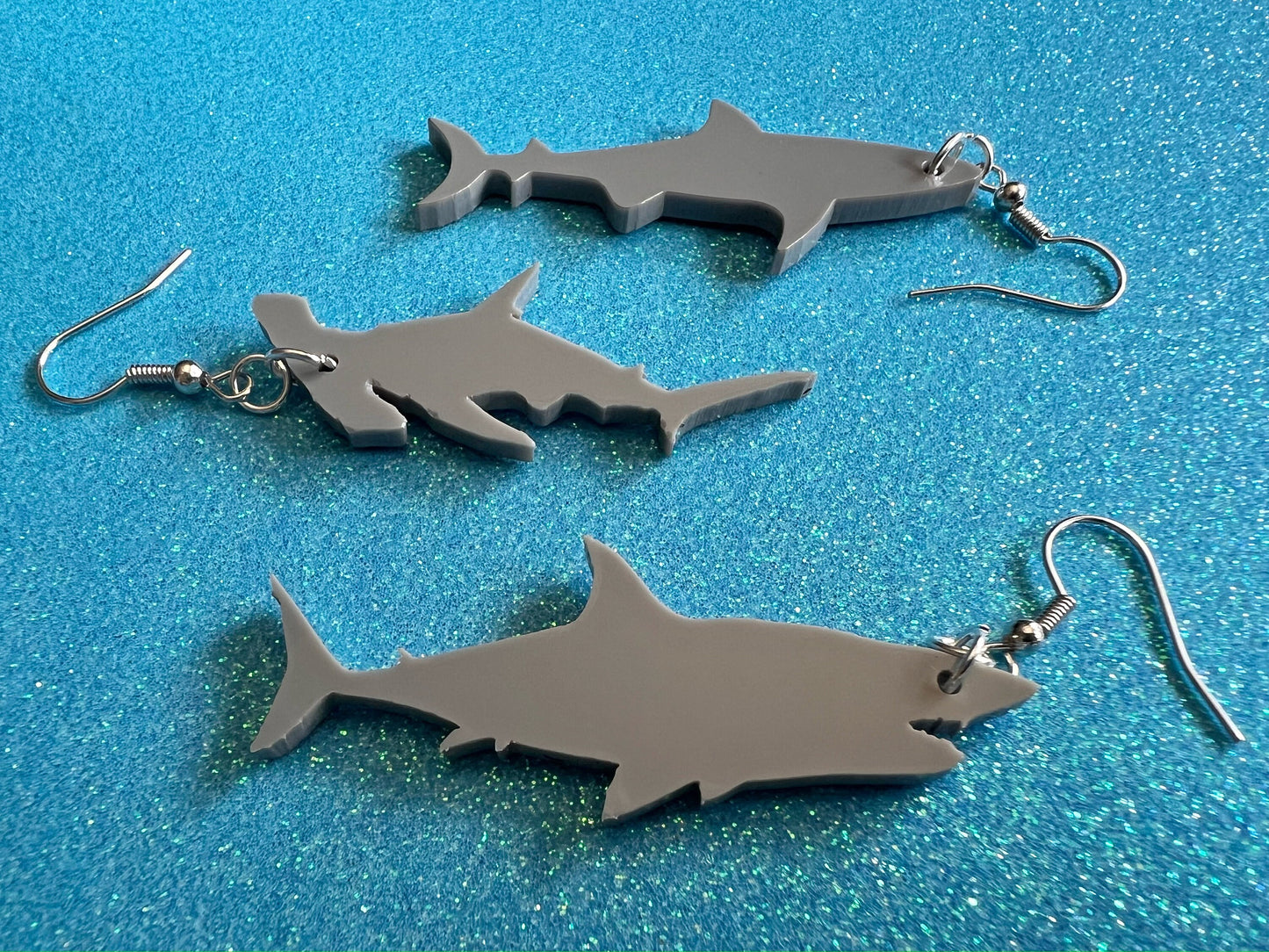 Shark Earrings: Laser Cut Acrylic Sharks, Shark Week, Shark Teeth, Shark Fin, Shark Jaw, Aquarium, Ocean Animals, Gifts for Her/Him/Them