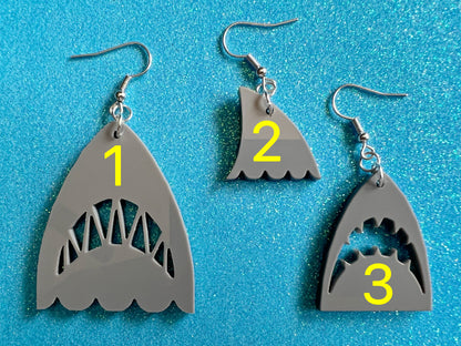 Shark Earrings: Laser Cut Acrylic Sharks, Shark Week, Shark Teeth, Shark Fin, Shark Jaw, Aquarium, Ocean Animals, Gifts for Her/Him/Them