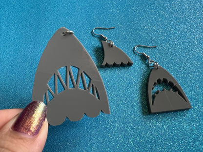Shark Earrings: Laser Cut Acrylic Sharks, Shark Week, Shark Teeth, Shark Fin, Shark Jaw, Aquarium, Ocean Animals, Gifts for Her/Him/Them