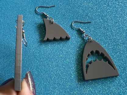 Shark Earrings: Laser Cut Acrylic Sharks, Shark Week, Shark Teeth, Shark Fin, Shark Jaw, Aquarium, Ocean Animals, Gifts for Her/Him/Them