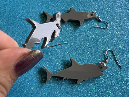Shark Earrings: Laser Cut Acrylic Sharks, Shark Week, Shark Teeth, Shark Fin, Shark Jaw, Aquarium, Ocean Animals, Gifts for Her/Him/Them