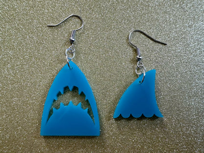 Shark Earrings: Laser Cut Acrylic Sharks, Shark Week, Shark Teeth, Shark Fin, Sharks, Aquarium, Ocean Animals, Best Gifts for Her/Him/Them