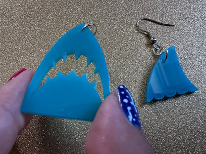 Shark Earrings: Laser Cut Acrylic Sharks, Shark Week, Shark Teeth, Shark Fin, Sharks, Aquarium, Ocean Animals, Best Gifts for Her/Him/Them