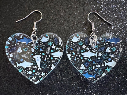 Shark Earrings: Laser Cut Acrylic Sharks, Shark Week, Shark Teeth, Shark Jaw Skeleton, Aquarium, Ocean Animals, Best Gifts for Her/Him/Them