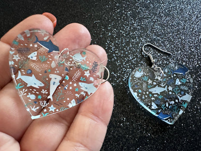 Shark Earrings: Laser Cut Acrylic Sharks, Shark Week, Shark Teeth, Shark Jaw Skeleton, Aquarium, Ocean Animals, Best Gifts for Her/Him/Them