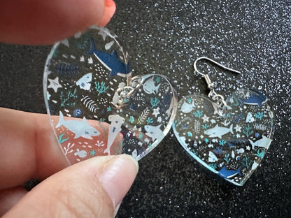 Shark Earrings: Laser Cut Acrylic Sharks, Shark Week, Shark Teeth, Shark Jaw Skeleton, Aquarium, Ocean Animals, Best Gifts for Her/Him/Them