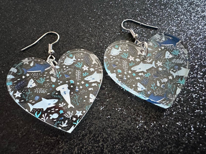 Shark Earrings: Laser Cut Acrylic Sharks, Shark Week, Shark Teeth, Shark Jaw Skeleton, Aquarium, Ocean Animals, Best Gifts for Her/Him/Them