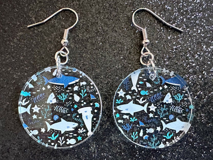 Shark Earrings: Laser Cut Acrylic Sharks, Shark Week, Shark Teeth, Shark Jaw Skeleton, Aquarium, Ocean Animals, Gifts for Her/Him/Them