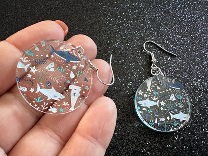 Shark Earrings: Laser Cut Acrylic Sharks, Shark Week, Shark Teeth, Shark Jaw Skeleton, Aquarium, Ocean Animals, Gifts for Her/Him/Them