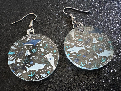 Shark Earrings: Laser Cut Acrylic Sharks, Shark Week, Shark Teeth, Shark Jaw Skeleton, Aquarium, Ocean Animals, Gifts for Her/Him/Them