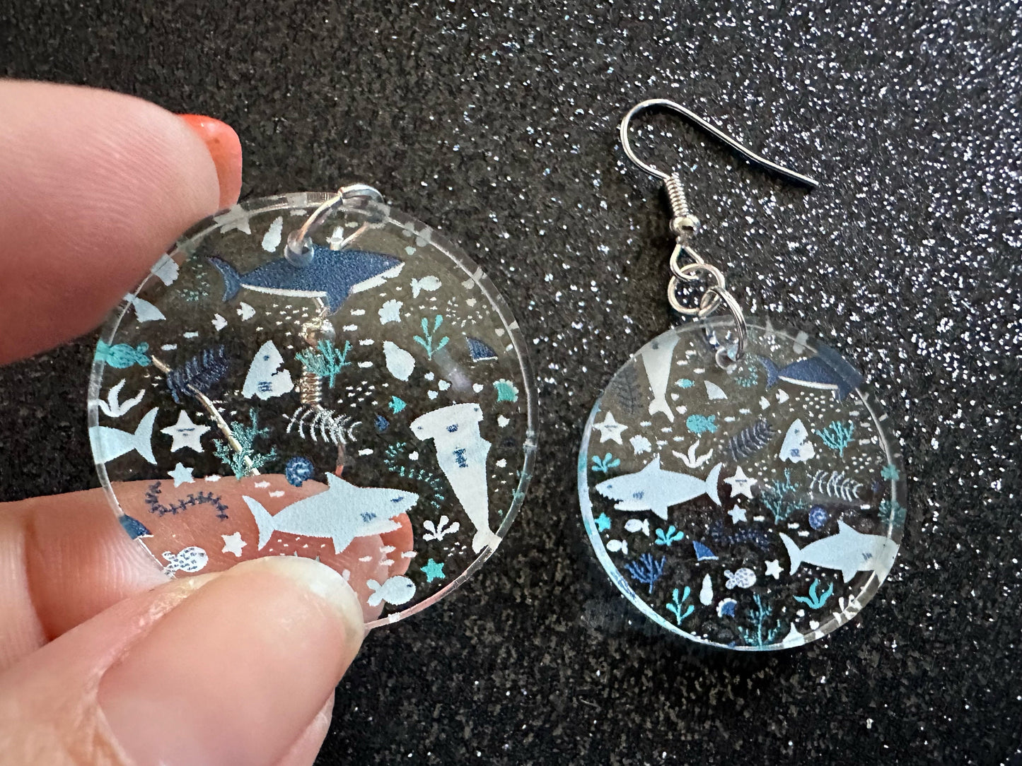 Shark Earrings: Laser Cut Acrylic Sharks, Shark Week, Shark Teeth, Shark Jaw Skeleton, Aquarium, Ocean Animals, Gifts for Her/Him/Them