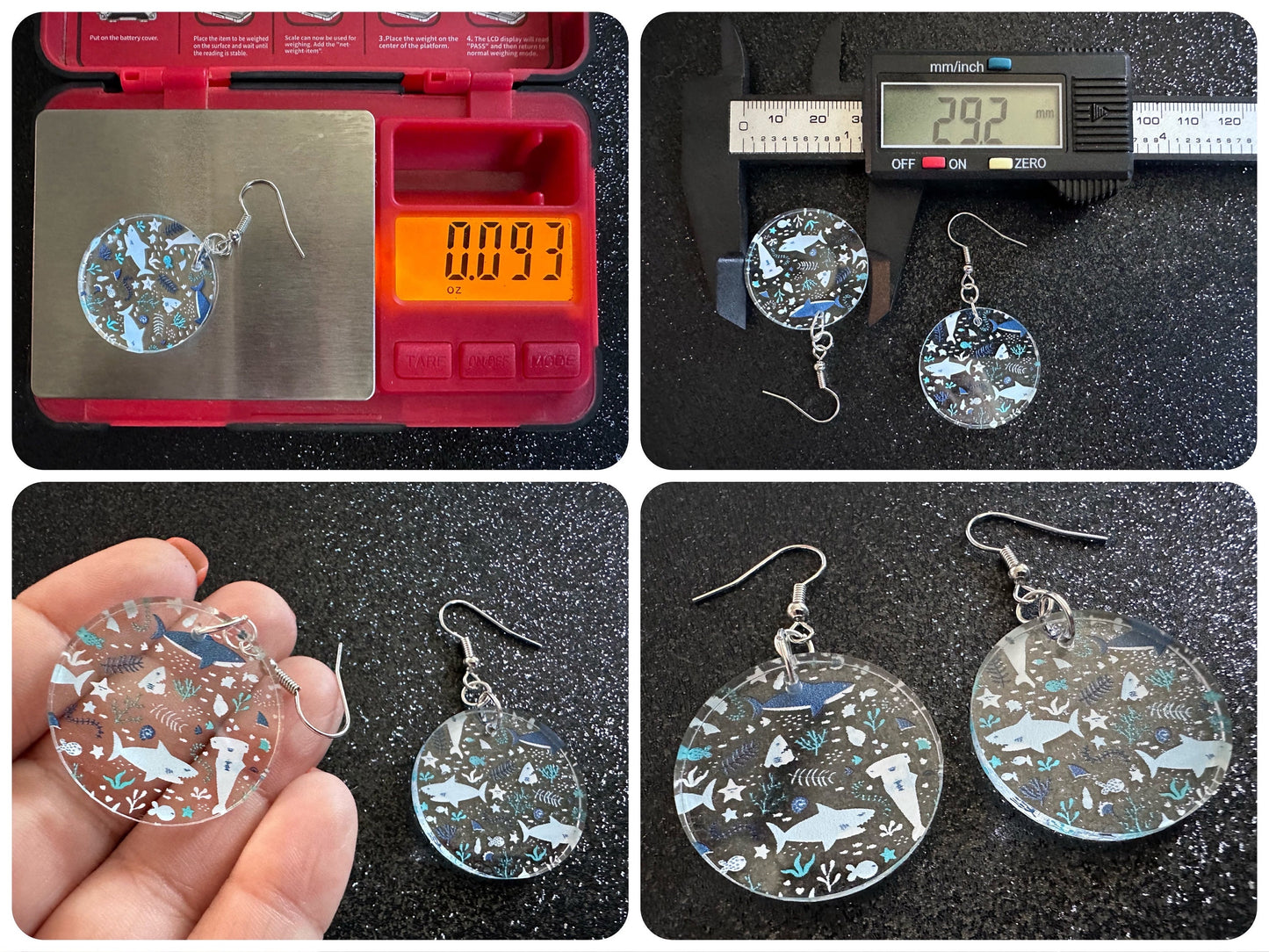 Shark Earrings: Laser Cut Acrylic Sharks, Shark Week, Shark Teeth, Shark Jaw Skeleton, Aquarium, Ocean Animals, Gifts for Her/Him/Them