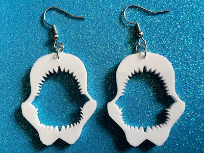 Shark Jaw Earrings: Laser Cut Acrylic Shark Skeletons, Shark Teeth, Aquarium, Ocean Animals, Shark Week Swag, Best Gifts for Her/Him/Them