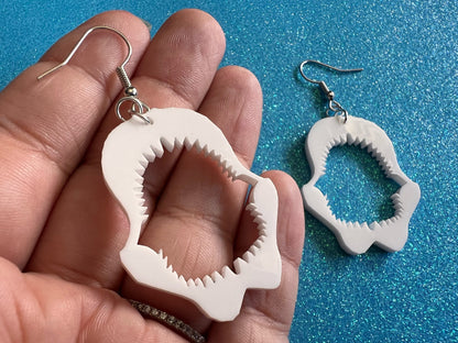 Shark Jaw Earrings: Laser Cut Acrylic Shark Skeletons, Shark Teeth, Aquarium, Ocean Animals, Shark Week Swag, Best Gifts for Her/Him/Them