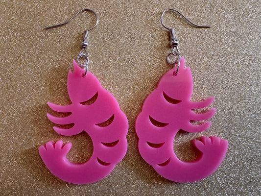 Shrimp Earrings: Laser Cut Acrylic Shrimps, Ocean Animals, Fish, Sea Creatures, Aquatic, Cute Shrimpies, Best Gifts for Her/Him/Them