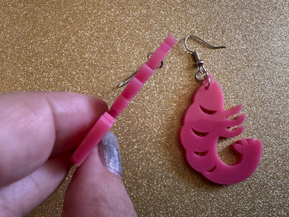 Shrimp Earrings: Laser Cut Acrylic Shrimps, Ocean Animals, Fish, Sea Creatures, Aquatic, Cute Shrimpies, Best Gifts for Her/Him/Them