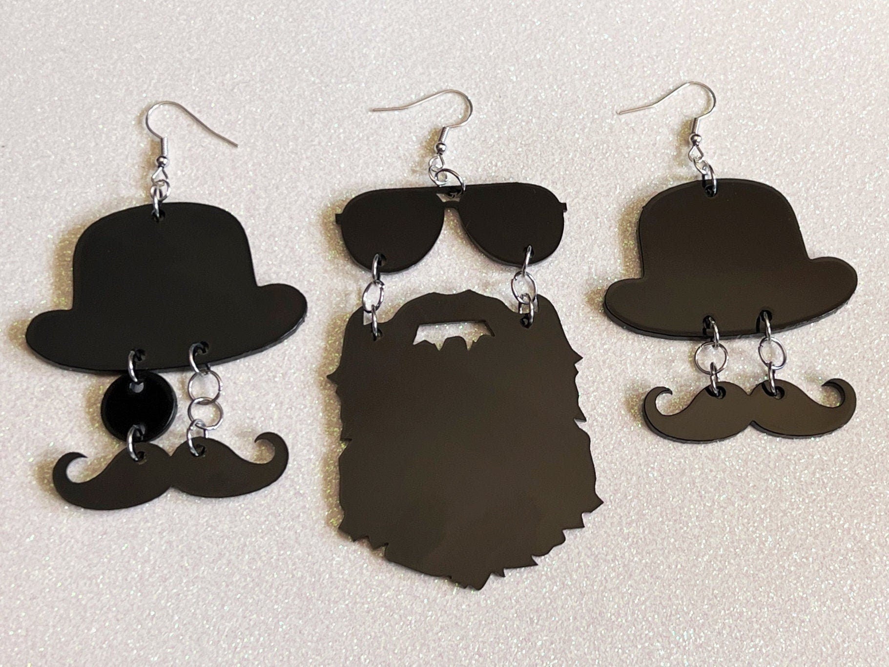 Silhouette Earrings: Laser Cut Acrylic Hats, Sunglasses, Monocle, Beard, Lumbersexual, Hipster, Cool, Mustache, Best Gifts for Her/Him/Them