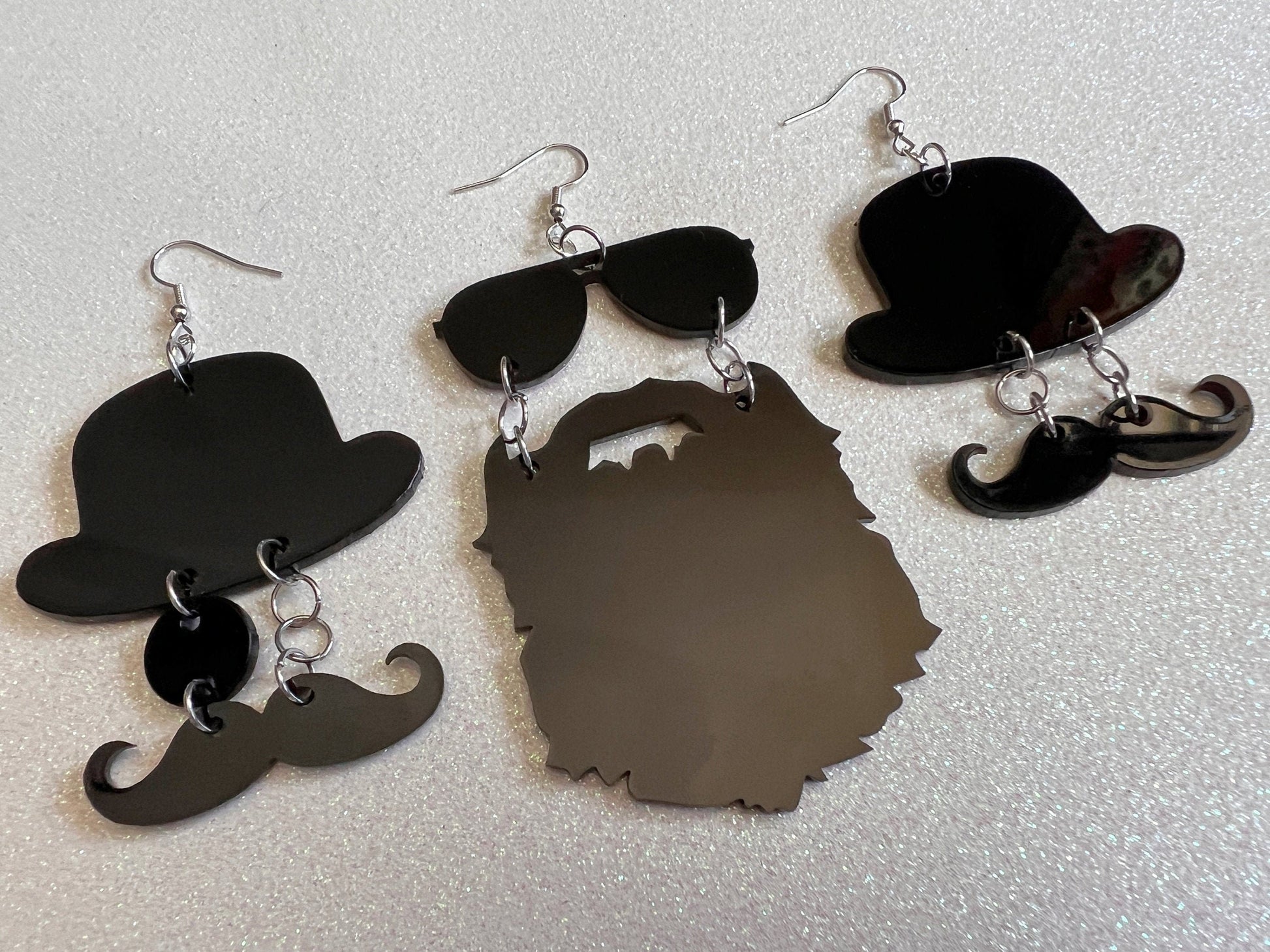 Silhouette Earrings: Laser Cut Acrylic Hats, Sunglasses, Monocle, Beard, Lumbersexual, Hipster, Cool, Mustache, Best Gifts for Her/Him/Them