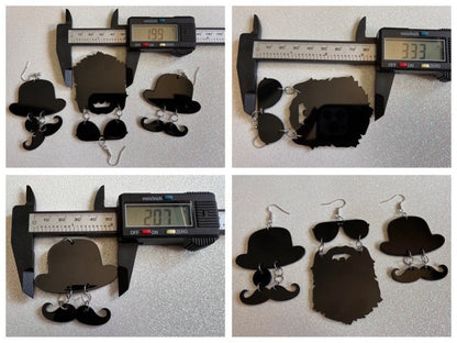 Silhouette Earrings: Laser Cut Acrylic Hats, Sunglasses, Monocle, Beard, Lumbersexual, Hipster, Cool, Mustache, Best Gifts for Her/Him/Them