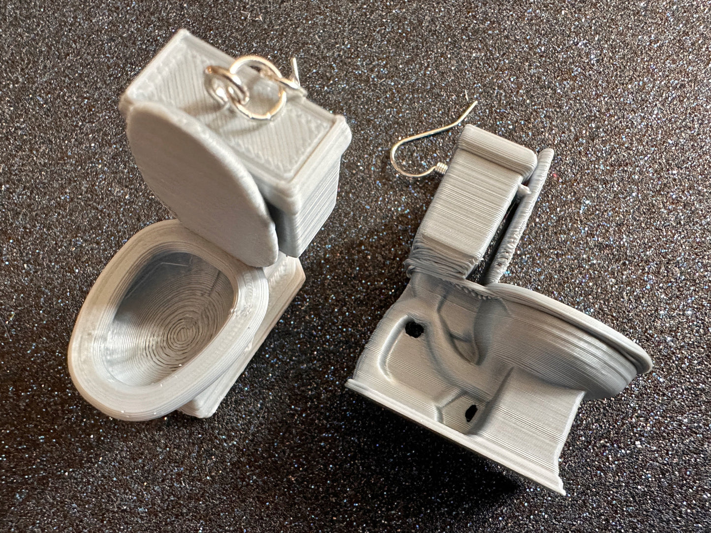 Silver 3D-Printed Toilet Earrings: Bathroom, Loo, Restroom, Water Closet WC, Novelty, Plumber, Porcelain Throne, Best Gifts for Her/Him/Them