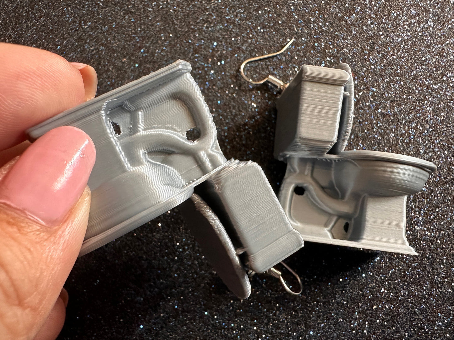 Silver 3D-Printed Toilet Earrings: Bathroom, Loo, Restroom, Water Closet WC, Novelty, Plumber, Porcelain Throne, Best Gifts for Her/Him/Them