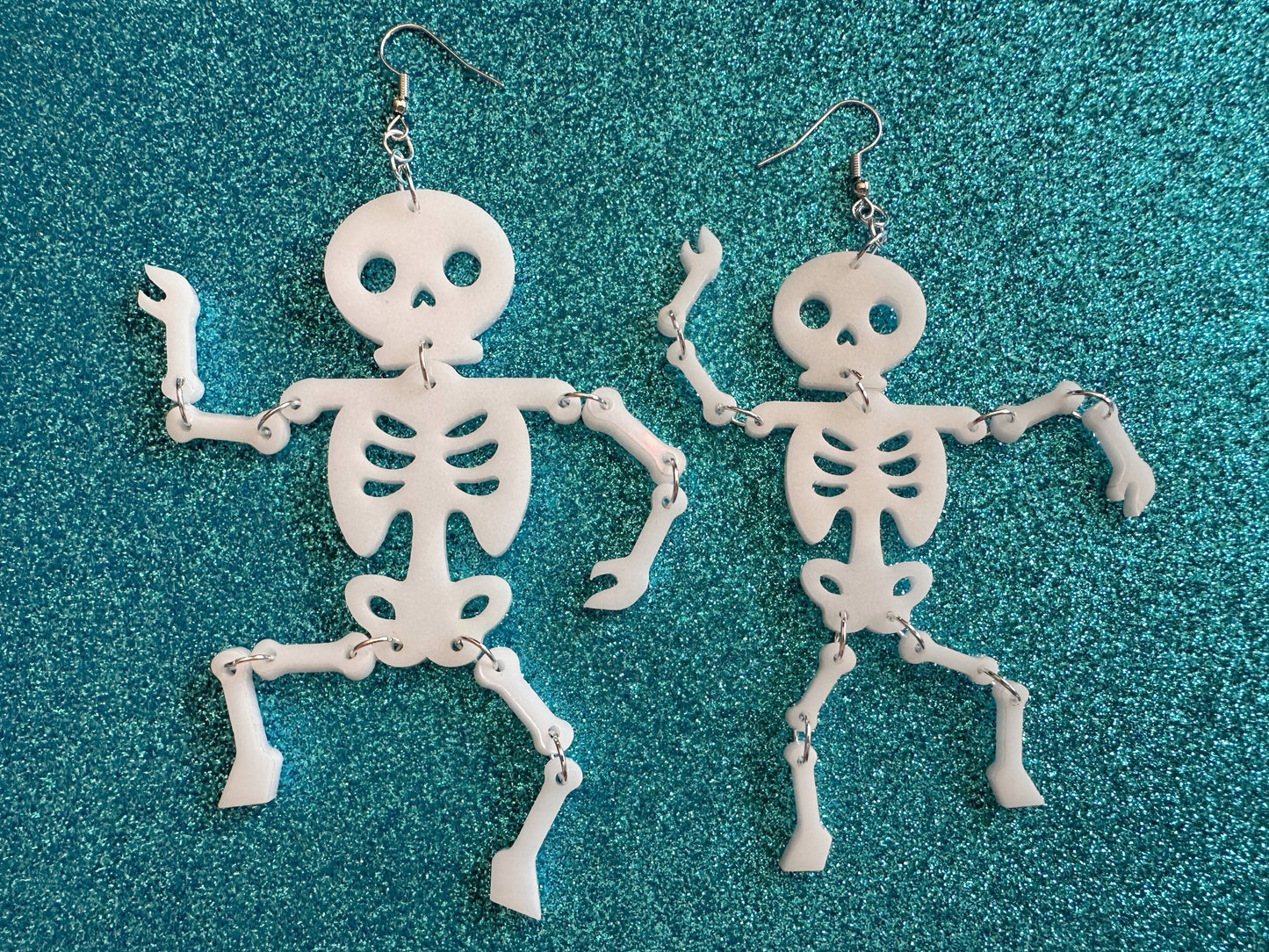 Skeleton Earrings: Laser Cut Acrylic Skeletons, Moving Skeletons, Halloween, Scary, Spooky, Holiday, Bones, Best Gifts for Her/Him/Them