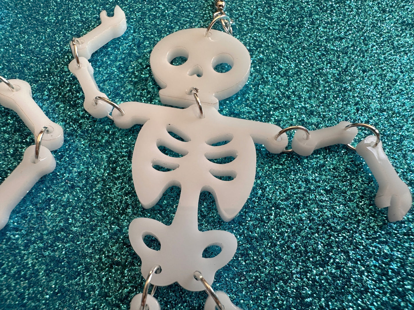 Skeleton Earrings: Laser Cut Acrylic Skeletons, Moving Skeletons, Halloween, Scary, Spooky, Holiday, Bones, Best Gifts for Her/Him/Them