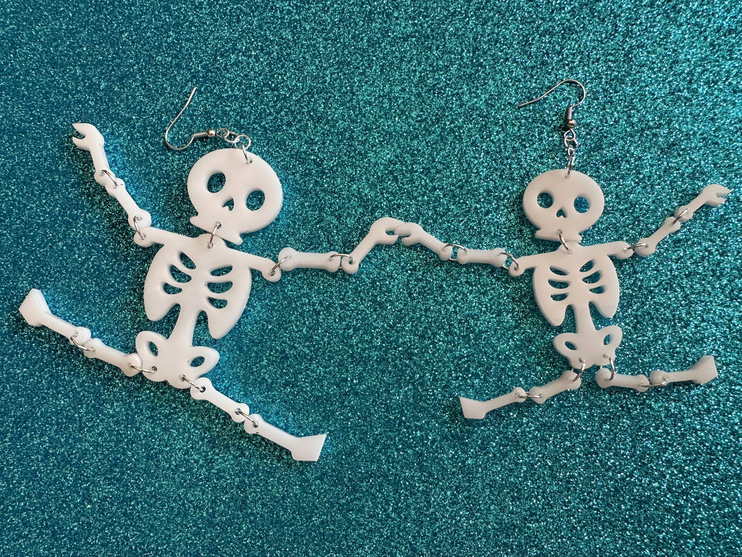 Skeleton Earrings: Laser Cut Acrylic Skeletons, Moving Skeletons, Halloween, Scary, Spooky, Holiday, Bones, Best Gifts for Her/Him/Them