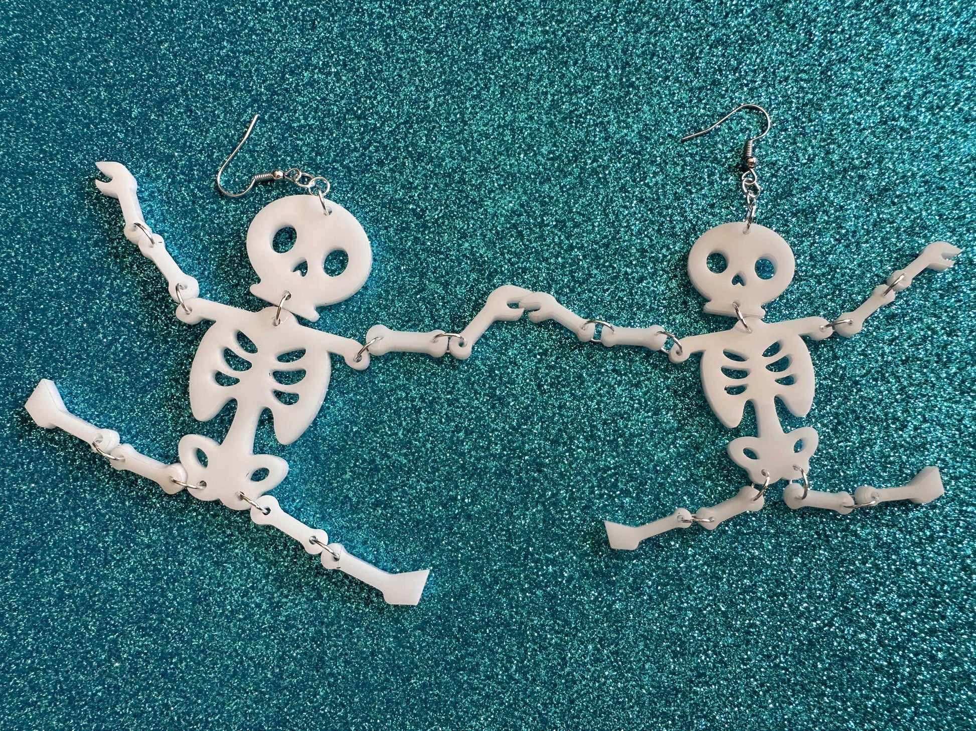 Skeleton Earrings: Laser Cut Acrylic Skeletons, Moving Skeletons, Halloween, Scary, Spooky, Holiday, Bones, Best Gifts for Her/Him/Them