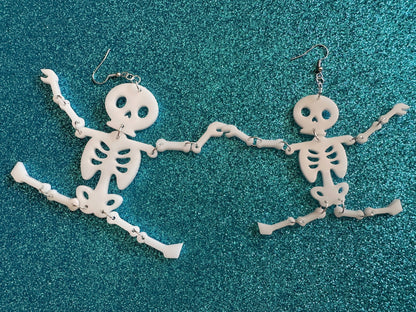 Skeleton Earrings: Laser Cut Acrylic Skeletons, Moving Skeletons, Halloween, Scary, Spooky, Holiday, Bones, Best Gifts for Her/Him/Them