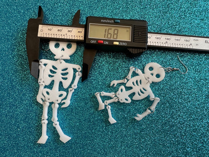 Skeleton Earrings: Laser Cut Acrylic Skeletons, Moving Skeletons, Halloween, Scary, Spooky, Holiday, Bones, Best Gifts for Her/Him/Them