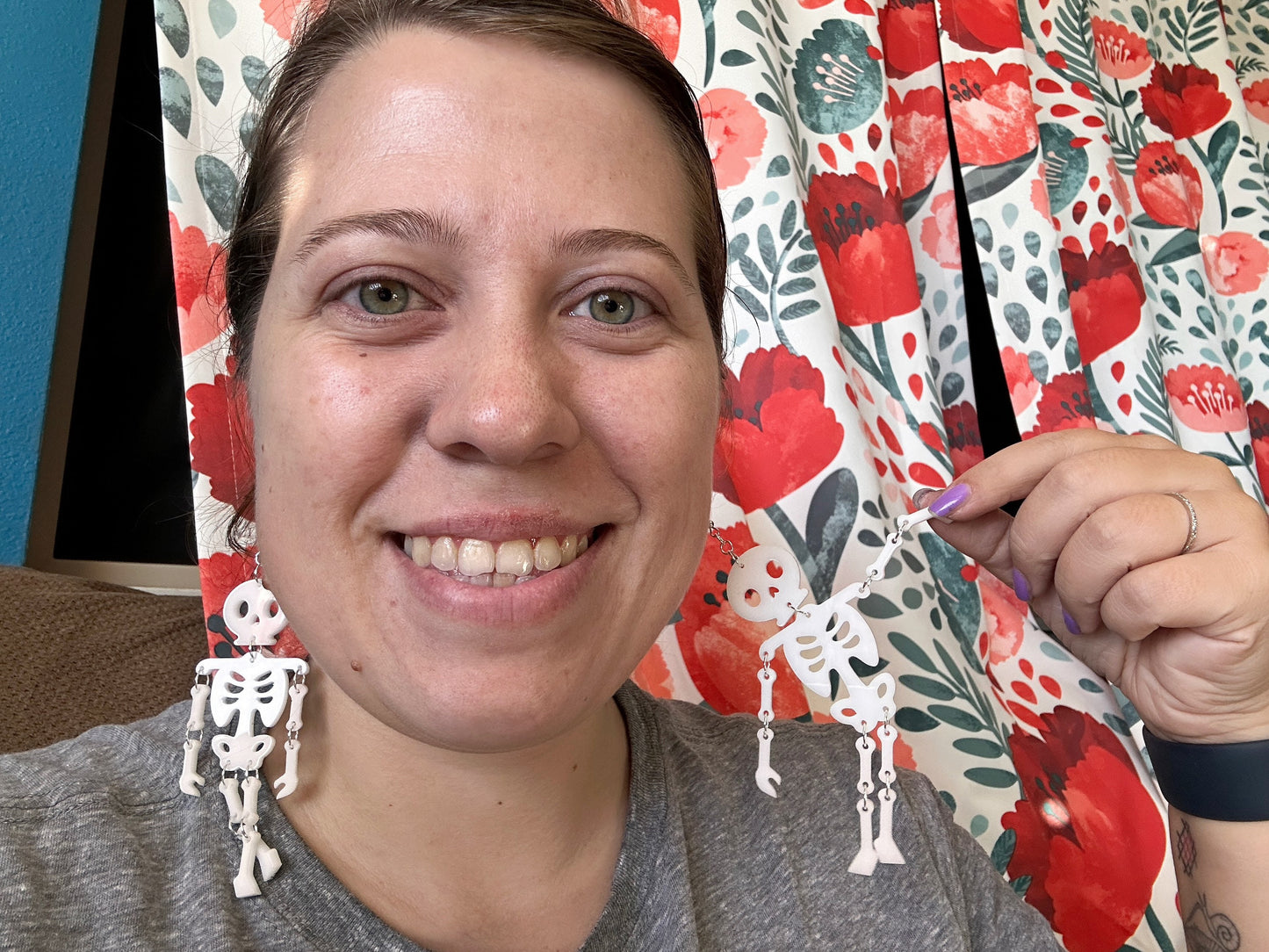 Skeleton Earrings: Laser Cut Acrylic Skeletons, Moving Skeletons, Halloween, Scary, Spooky, Holiday, Bones, Best Gifts for Her/Him/Them