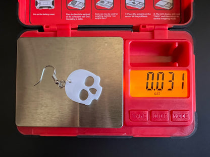 Skull Earrings with Heart: Laser Cut Acrylic Skulls, Halloween, Cross Bones, Spooky, Best Gifts for Her/Him/Them