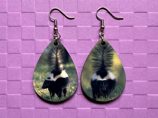 Skunk Earrings: Cute Animal, Stinky, Smelly, Zoo, Sublimated, Best Gifts for Her/Him/Them