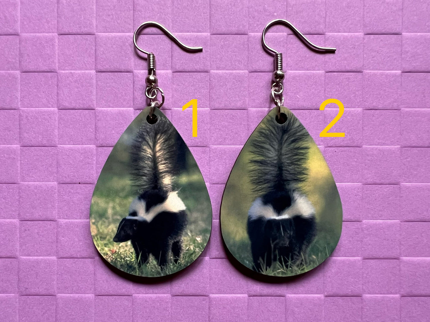 Skunk Earrings: Cute Animal, Stinky, Smelly, Zoo, Sublimated, Best Gifts for Her/Him/Them