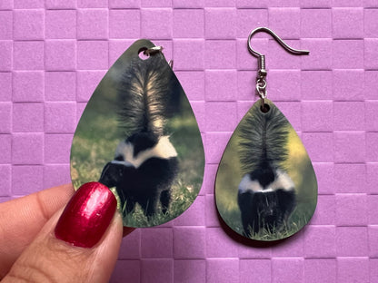 Skunk Earrings: Cute Animal, Stinky, Smelly, Zoo, Sublimated, Best Gifts for Her/Him/Them