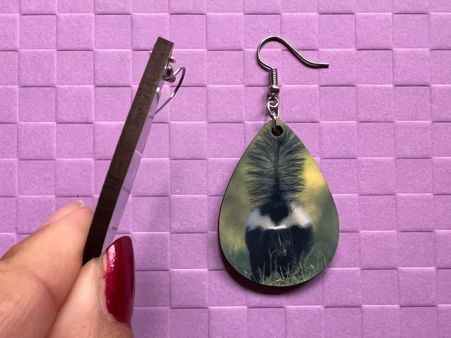 Skunk Earrings: Cute Animal, Stinky, Smelly, Zoo, Sublimated, Best Gifts for Her/Him/Them