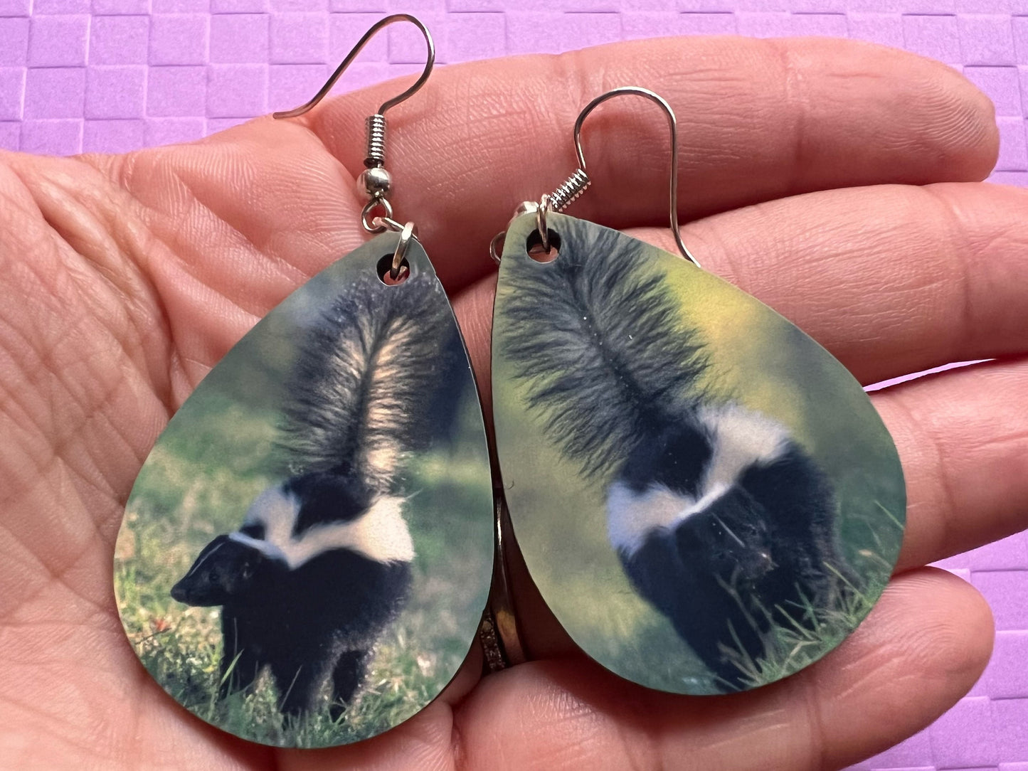 Skunk Earrings: Cute Animal, Stinky, Smelly, Zoo, Sublimated, Best Gifts for Her/Him/Them